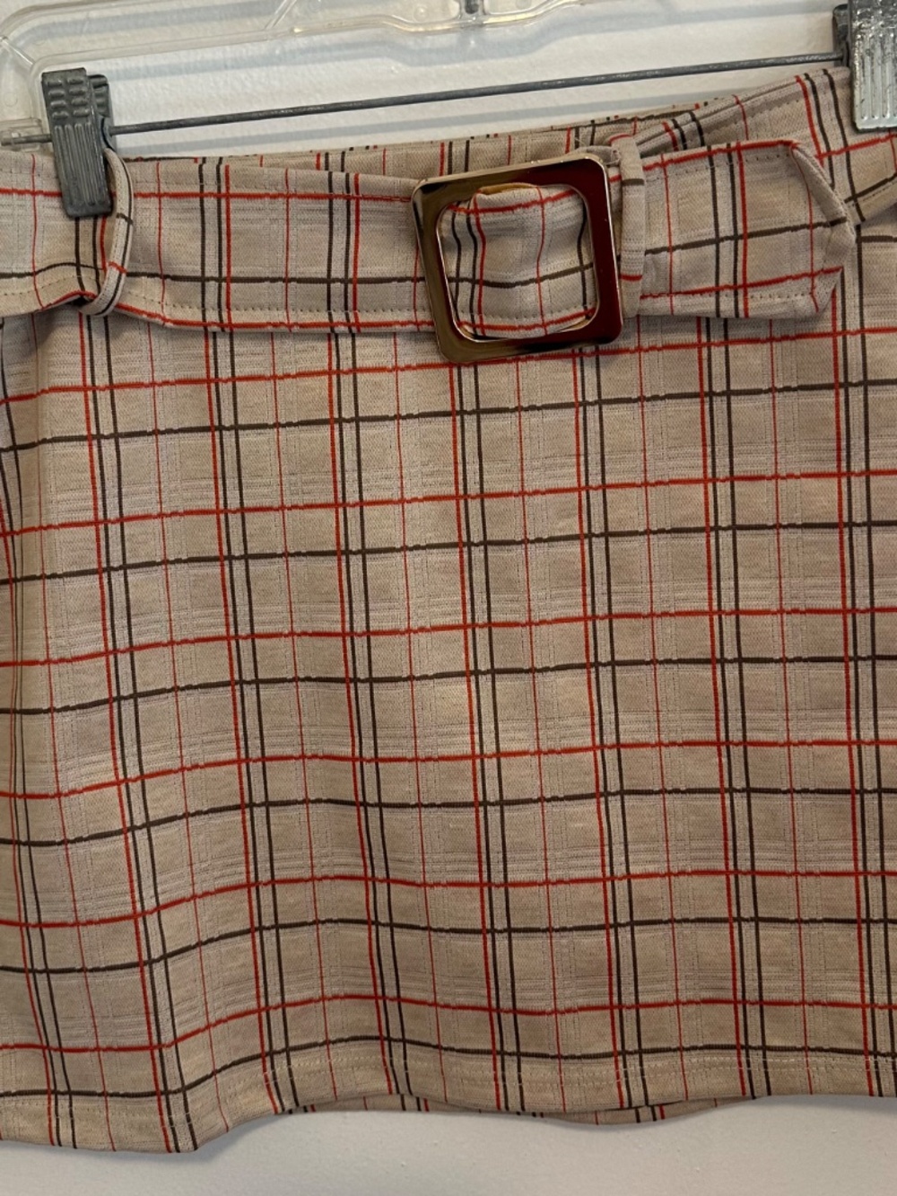 Vintage Y2K Plaid Belted Mini Skirt - Beige